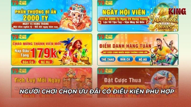 Người chơi thoải mái chọn ưu đãi có điều kiện phù hợp
